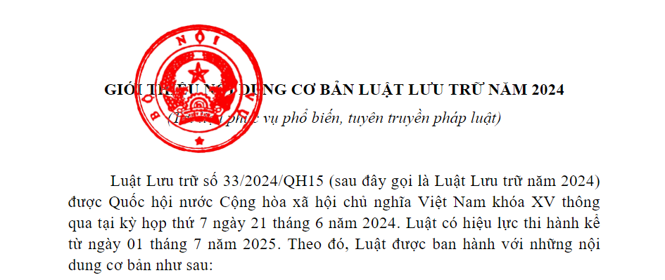 Về việc triển khai tuyên truyền, phổ biến Luật Lưu trữ năm 2024